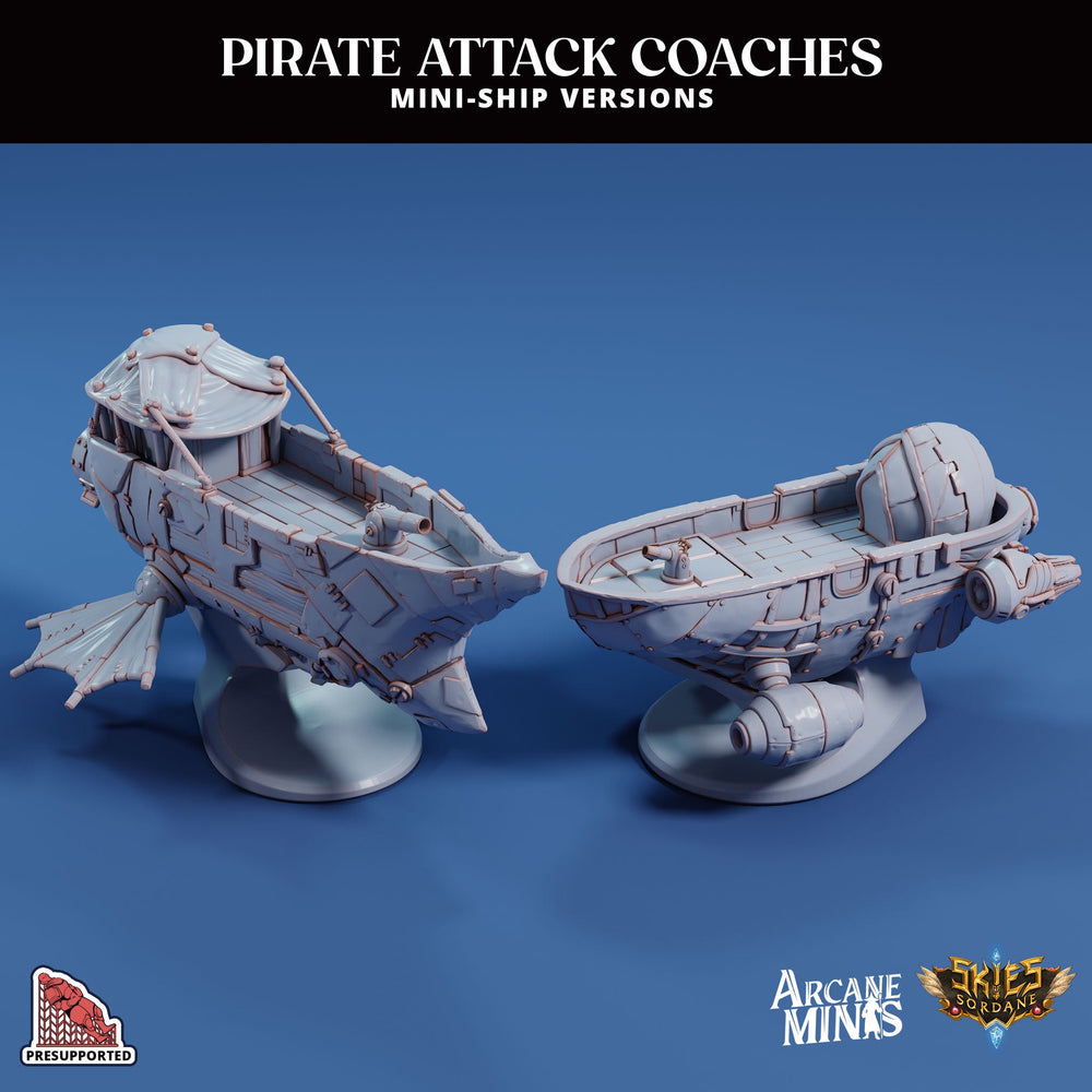 3D Printed Sordane Publishing Arcane Minis Mini Ship - Pirate Attack Coaches Set 28 32mm D&D (Online Only)
