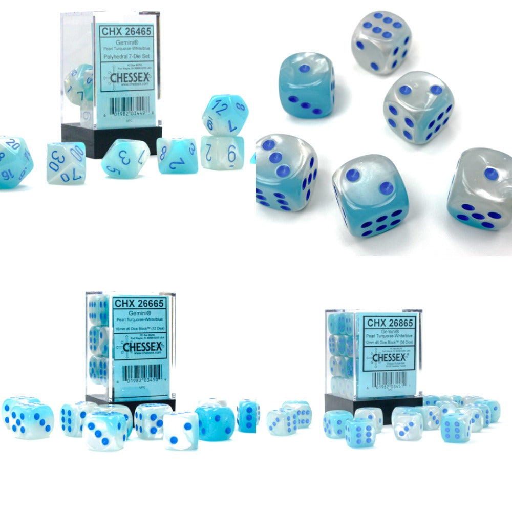 Gemini® Polyhedral Pearl Turquoise-White/blue Luminary™ 7-Die Set /16mm/12mm (Online Only)