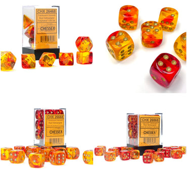Chessex Gemini Translucent Red-Yellow/Gold Dice – Choose Format