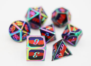 Polyamorous Pride Flag - Metal RPG Dice Set (ONLINE ORDER ONLY)
