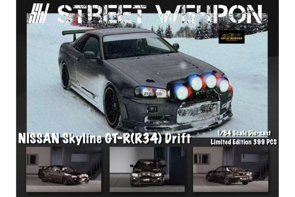 Street Weapon Nissan (R34) GT-R in Black Snow Drift 1:64 (ONLINE ORDER ONLY)
