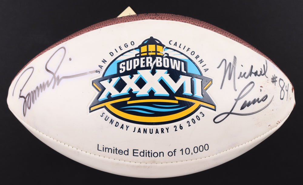 Boomer Esiason & Michael Lewis Signed LE NFL Super Bowl XXXVII Logo Football (Beckett) (Online Order Only)