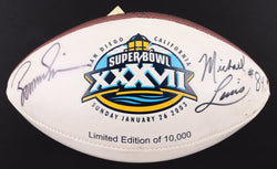 Boomer Esiason & Michael Lewis Signed LE NFL Super Bowl XXXVII Logo Football (Beckett) (Online Order Only)