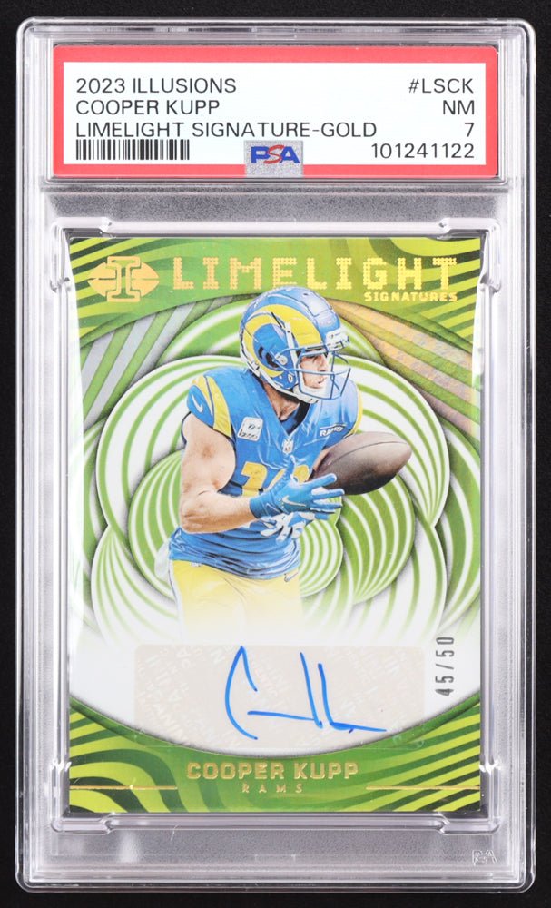 Cooper Kupp 2023 Panini Illusions Limelight Signatures Gold #6 #45/50 (PSA 7) Serially Numbered #45 / 50 (Online Order Only)