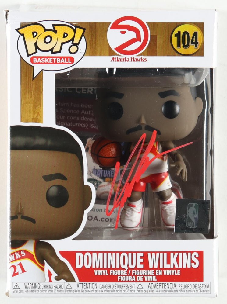 Dominique Wilkins Signed Hawks #104 Funko Pop! Vinyl Figure (JSA) (Online Order Only)