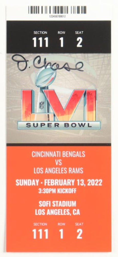 Ja'Marr Chase Signed Super Bowl LVI Commemorative Ticket (PIA) Cincinnati Bengals vs Los Angeles Rams (Online Order Only)