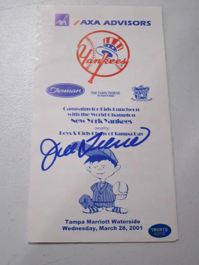 Joe Torre of the NY Yankees signed autographed program TAA COA 035 (Online Order Only)