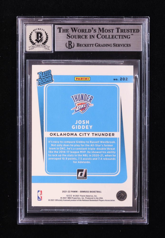 Josh Giddey Signed 2021-22 Donruss #202 RR RC (BGS | Auto 10) Rookie Card | Beckett Witnessed (Online Order Only)