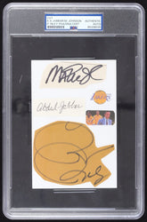 Kareem Abdul-Jabbar, Magic Johnson & Pat Riley Signed Showtime Lakers 4x6 (3) Cut Collage (PSA) (Online Order Only)