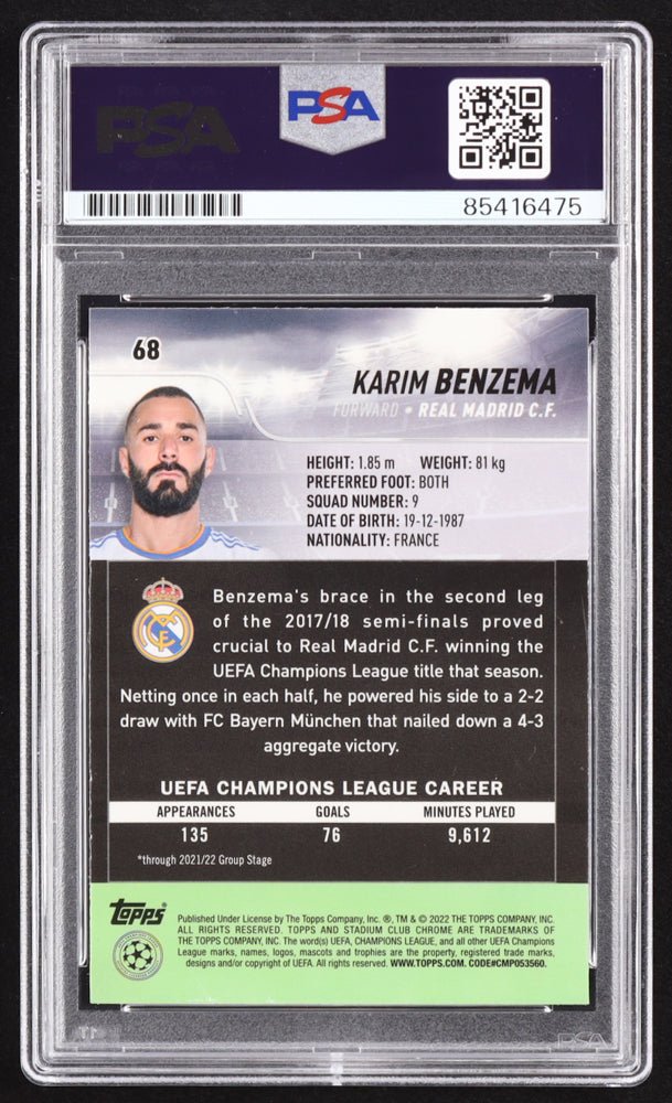 Karim Benzema Signed 2021-22 Stadium Club Chrome UEFA Champions League #68 (PSA) (Online Order Only)