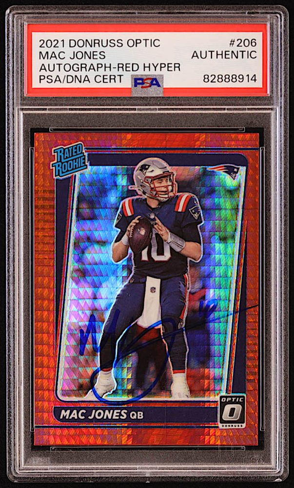 Mac Jones Signed 2021 Donruss Optic Red Hyper #206 RR RC (PSA) (Online Order Only)