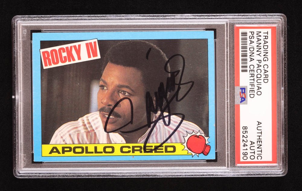 Manny Pacquiao Signed 1985 Topps Rocky IV #3 Apollo Creed (PSA) (Online Order Only)