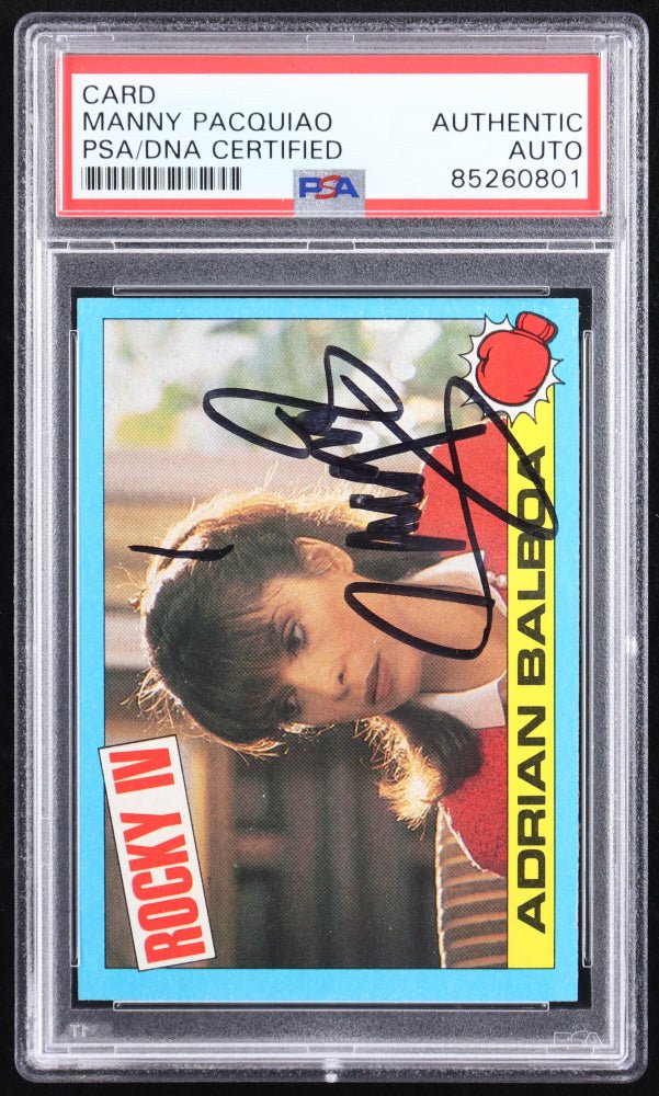 Manny Pacquiao Signed 1985 Topps Rocky IV #4 Adrian Balboa (PSA) (Online Order Only)