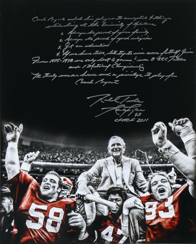 Marty Lyons Signed Alabama Crimson Tide 16x20 Photo With Extensive Inscription (Steiner) (Online Order Only)