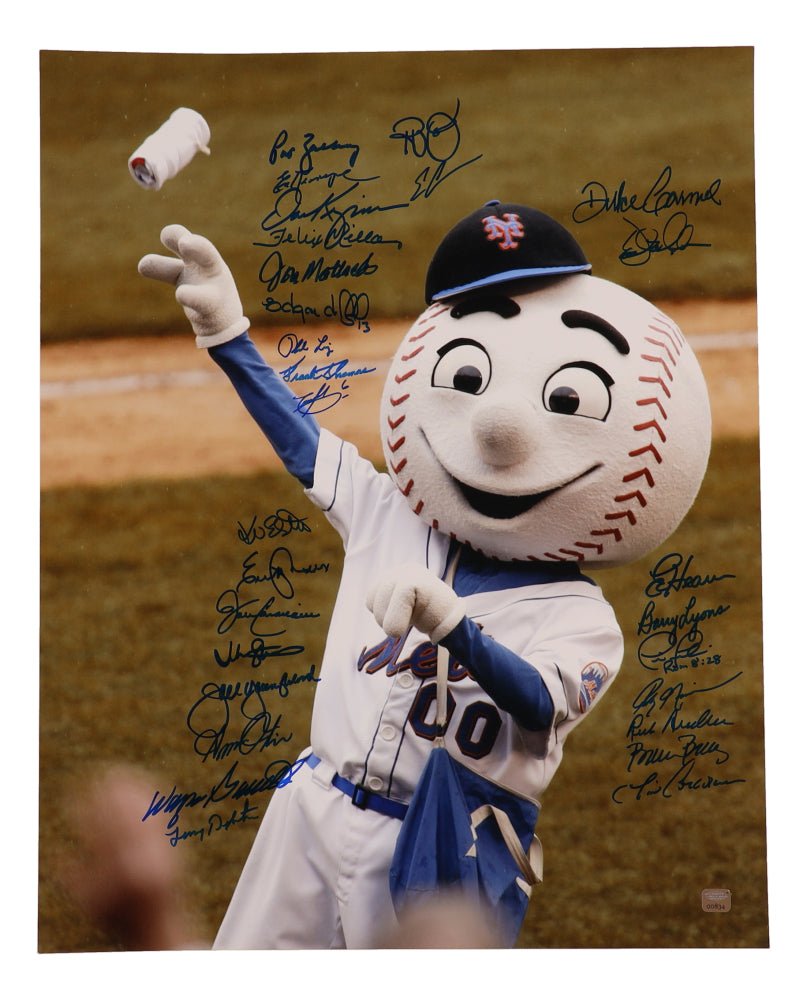 Mr. Mets 16x20 Photo Signed by (28) with Lenny Dykstra, Kevin Elster, Tim Corcoran, Dave Magadan (JP Sports) (Online Order Only)