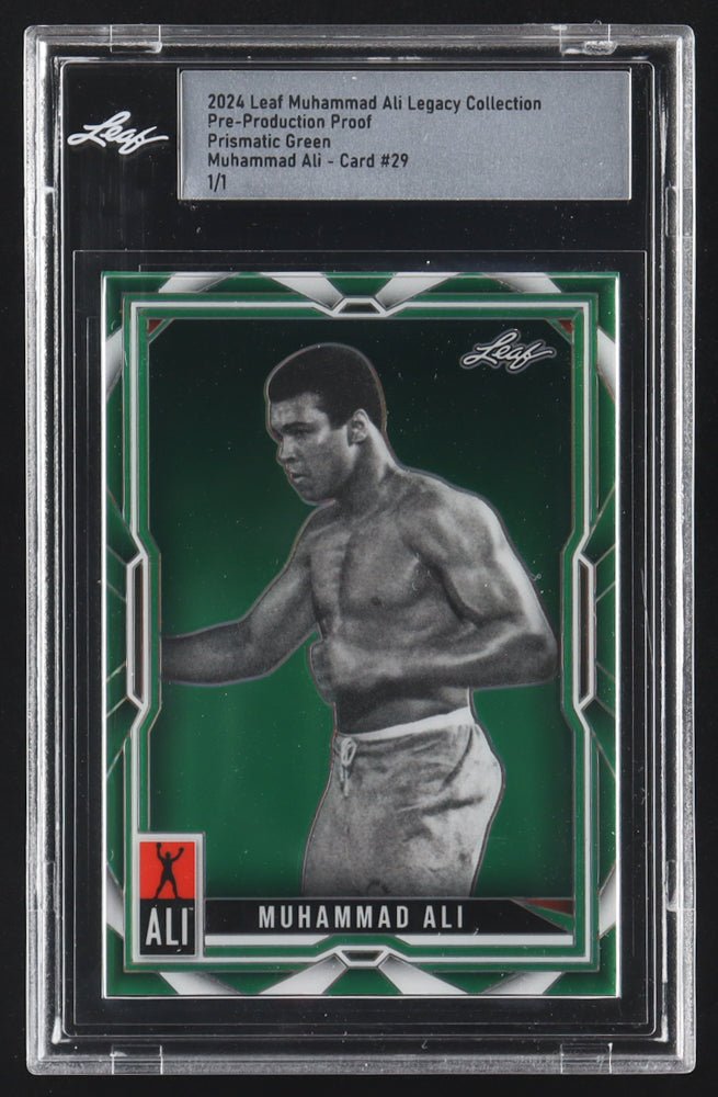 Muhammad Ali 2024 Leaf Muhammad Ali Legacy Collection Pre-Production Proof Prismatic Green #29 #1/1 (Leaf) (Online Order Only)