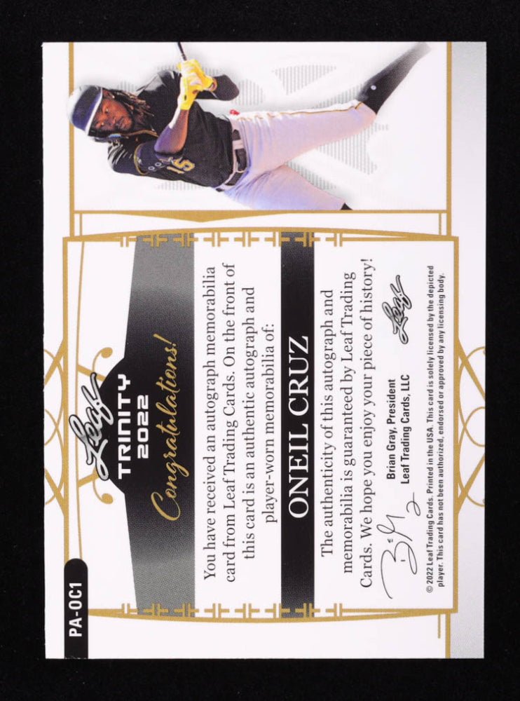 Oneil Cruz 2022 Leaf Trinity Patch Autographs Silver Foil #PAOC1 RC #35/99 (Online Order Only)