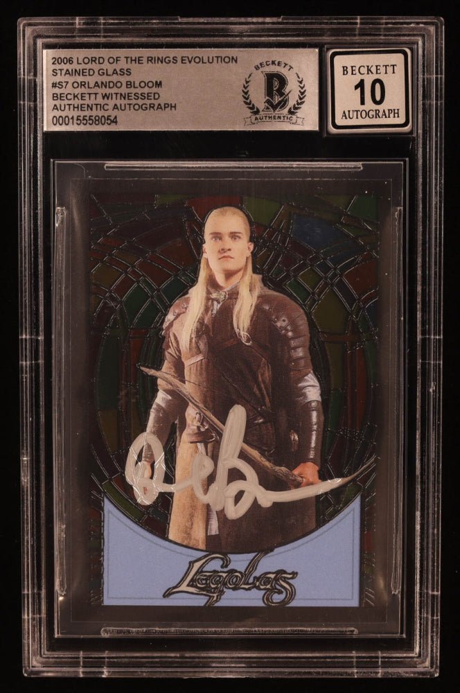 Orlando Bloom Signed 2006 Topps Lord of the Rings Evolution Stained Glass #S7 Legolas (BGS | Auto 10) Beckett Witnessed (Online Order Only)