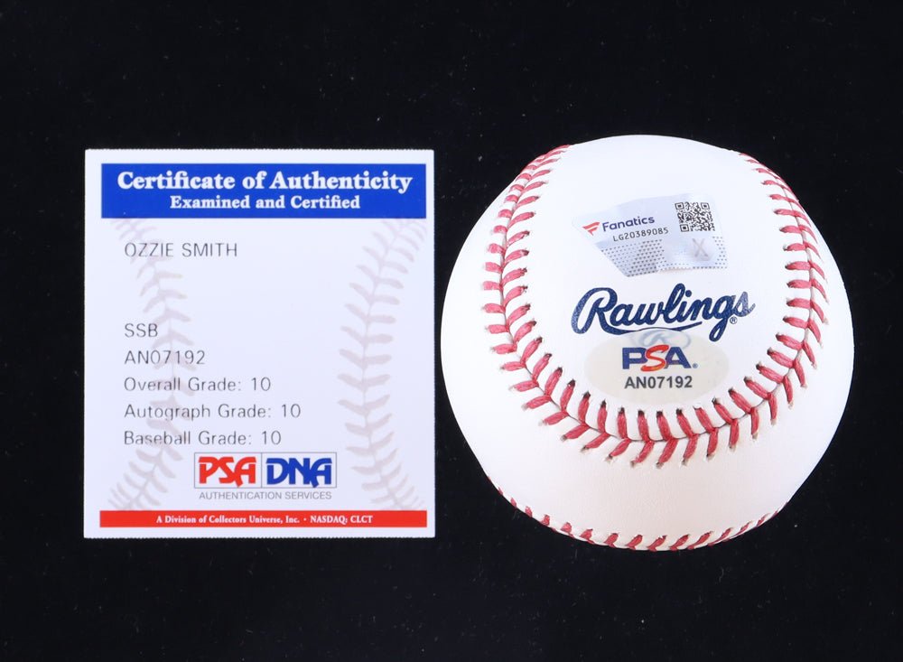 Ozzie Smith Signed Hall Of Fame OML Baseball with Display Case (PSA & Fanatics | Graded 10) (Online Order Only)