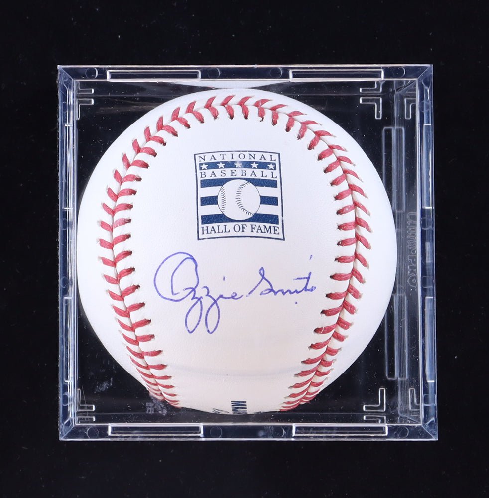 Ozzie Smith Signed Hall Of Fame OML Baseball with Display Case (PSA & Fanatics | Graded 10) (Online Order Only)
