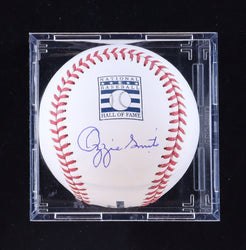 Ozzie Smith Signed Hall Of Fame OML Baseball with Display Case (PSA & Fanatics | Graded 10) (Online Order Only)