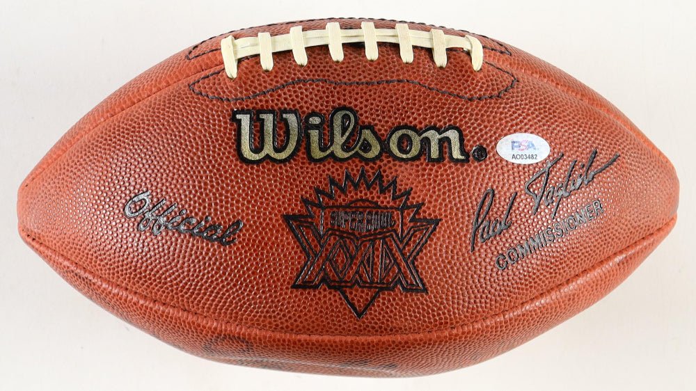 "Pro Football Greats" Super Bowl XXIX Logo Football With Acrylic Display Case Signed By (8) With Lynn Swann, Dan Reeves, Joe Greene, Daryl Johnston (PSA) (Online Order Only)