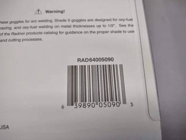 RADNOR Welders Goggles Part Number RAD64005090 (Online Order Only)