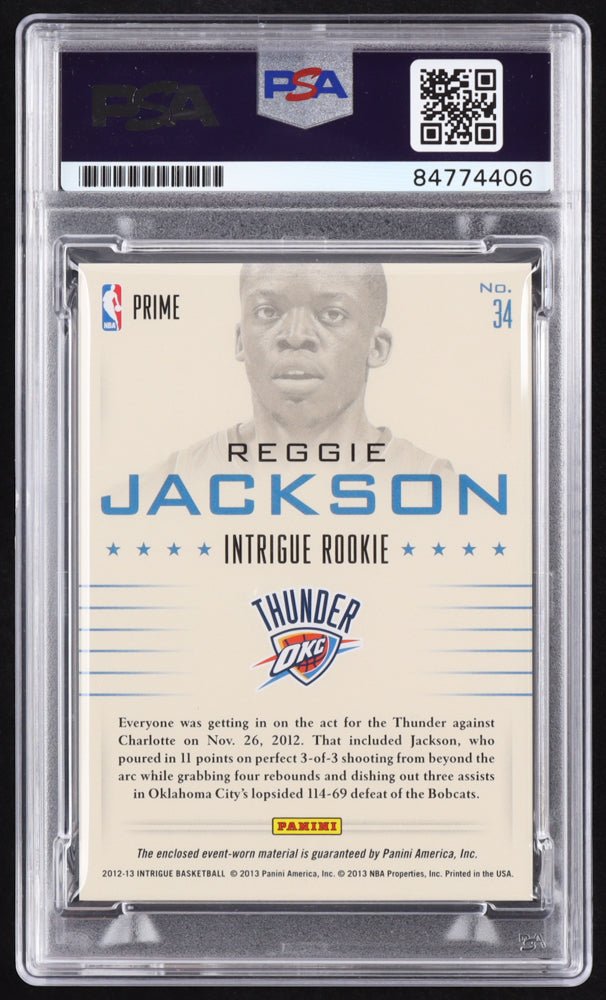 Reggie Jackson Signed 2012-13 Panini Intrigue Rookie Memorabilia Prime #34 RC #10/10 (PSA | Autograph Graded PSA 10) Rookie Card / Serially Numbered #10 / 10 (Online Order Only)