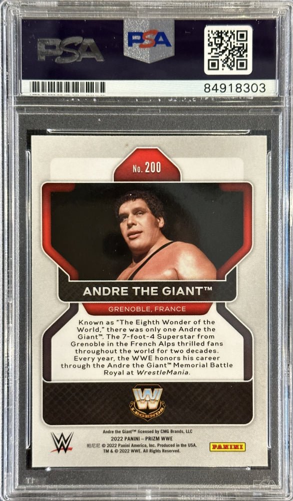 Robin Roussimoff Signed 2022 Panini Prizm WWE Andre the Giant #200 Inscribed "8th Wonder of the World" (PSA) (Online Order Only)