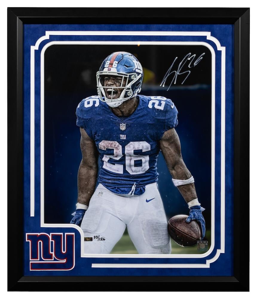 Saquon Barkley Signed Giants LE Custom Framed Photo 20" by 24"(Panini) Limited Edition of 126 (Online Order Only)