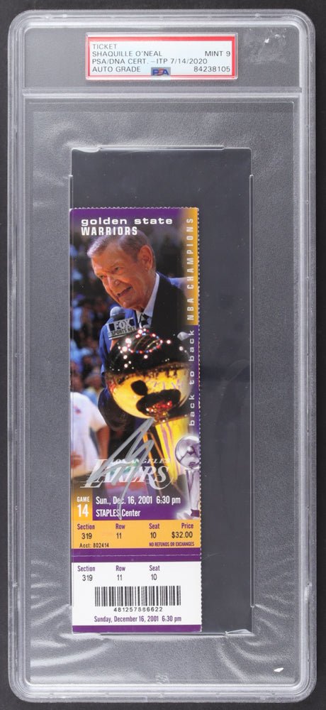 Shaquille O'Neal Signed 2001-02 Lakers Season Ticket | Commemorative "Back to Back" NBA Champions Ticket (PSA | Auto 9) PSA In-The-Presence (Online Order Only)