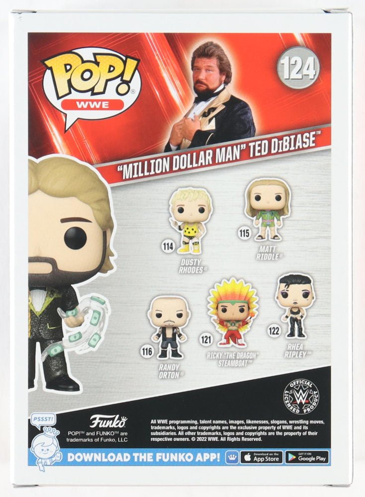Ted DiBiase Signed "WWE" #124 "Million Dollar Man" Ted DiBiase Funko Pop! Vinyl Figure (JSA) (Online Order Only)