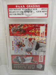Tom Brady, Evans, Jones II 2020 Mosaic Flea Flicker Silver Prizm #FF13 graded PAAS Gem Mint 10 (Online Order Only)