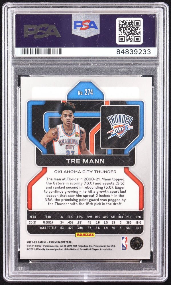 Tre Mann Signed 2021-22 Panini Prizm #274 RC (PSA) Rookie Card (Online Order Only)
