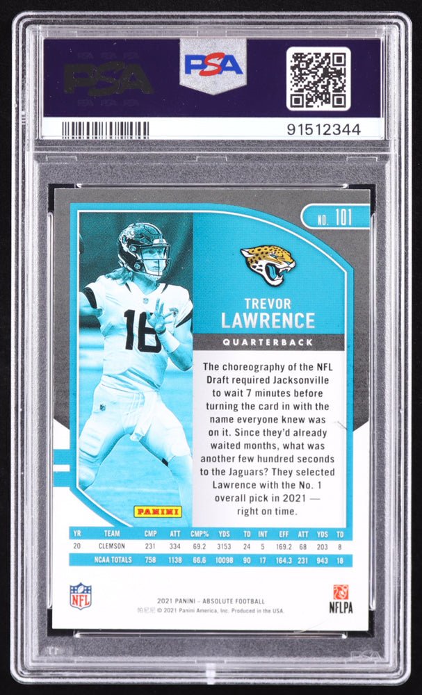 Trevor Lawrence Signed 2021 Absolute #101 RC (PSA 9) Rookie Card (Online Order Only)