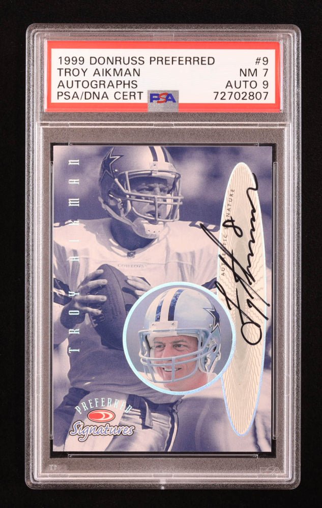 Troy Aikman 1999 Donruss Preferred QBC Autographs #9 (PSA 7 | Autograph Graded PSA 9) (Online Order Only)