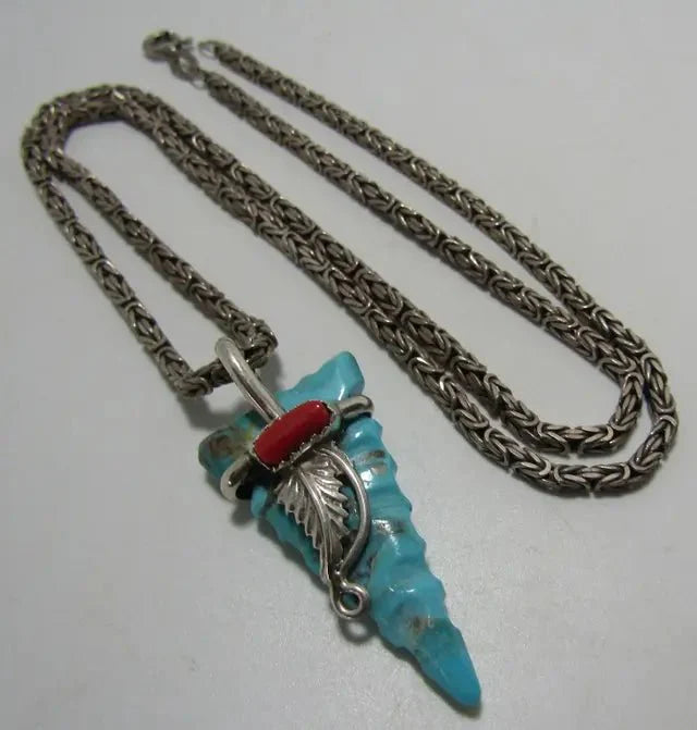 TURQUOISE ARROW PENDANT NECKLACE STERLING SILVER (Online Order Only)