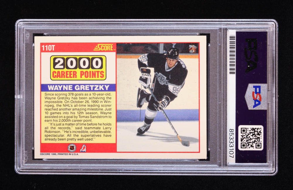 Wayne Gretzky Signed 1990-91 Score Rookie Traded #110T / 2000th Point (PSA) (Online Order Only)