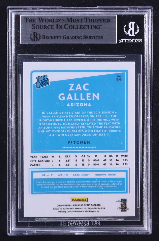 Zac Gallen Signed 2020 Donruss Optic #54 RR RC (BGS) Rookie Card (Online Order Only)
