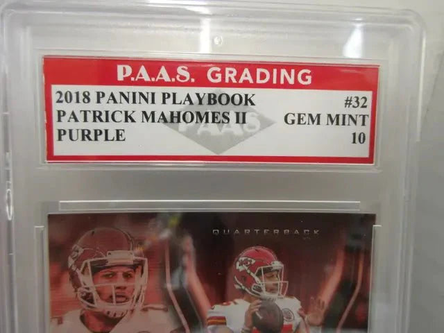 Patrick Mahomes II Chiefs 2018 Panini Playbook Purple #32 graded PAAS Gem Mint 10 (Online Order Only)
