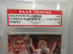 Patrick Mahomes II Chiefs 2018 Panini Playbook Purple #32 graded PAAS Gem Mint 10 (Online Order Only)