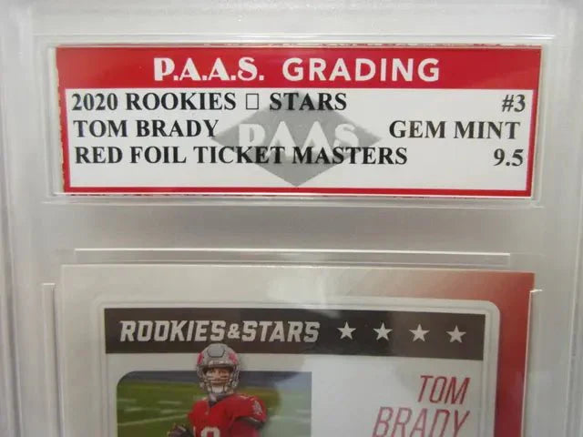 Tom Brady Buccaneers 2020 Rookies & Stars Red Foil Ticket Masters #3 graded PAAS Gem Mint 9.5 (Online Order Only)