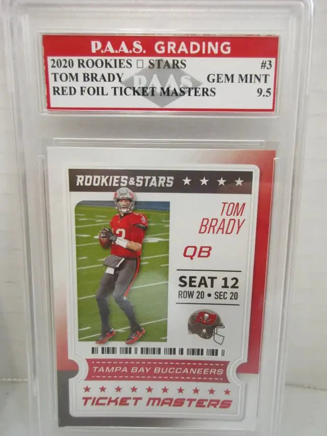Tom Brady Buccaneers 2020 Rookies & Stars Red Foil Ticket Masters #3 graded PAAS Gem Mint 9.5 (Online Order Only)