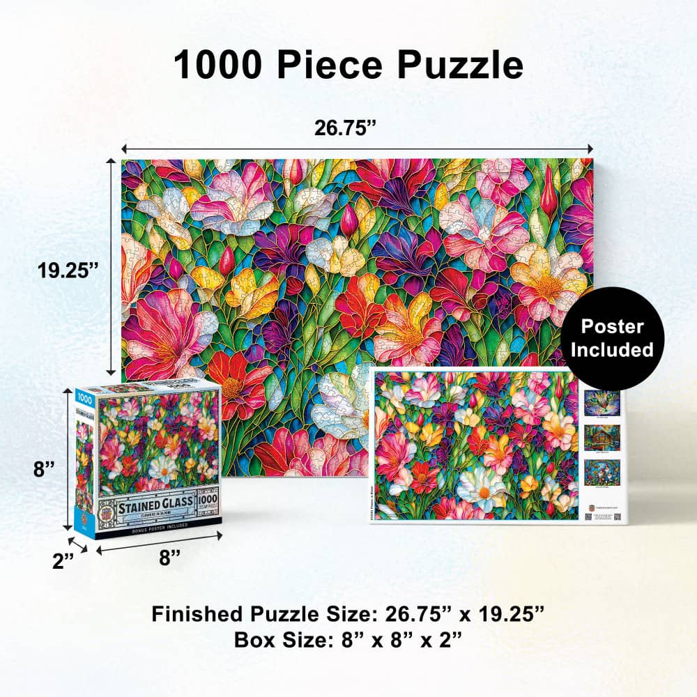 Stained Glass - Flowers in Bloom 1000 Piece Jigsaw Puzzle
