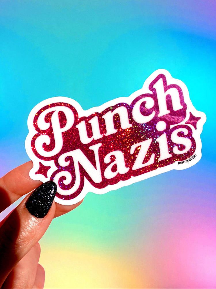 Punch Nazis Sticker – Holographic Glitter Vinyl Sticker (ONLINE ORDER ONLY)