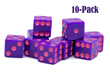 10-Pack Standard Opaque Purple w/Pink 16mm d6 Square Edge Dice (Online Only)