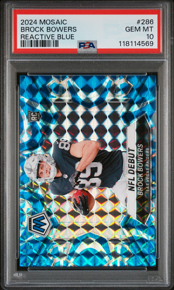 Graded 2024 Panini Mosaic Brock Bowers #286 Reactive Blue Rookie RC Football Card PSA 10 Gem Mint (ONLINE ORDER ONLY)