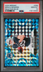 Graded 2024 Panini Mosaic Brock Bowers #286 Reactive Blue Rookie RC Football Card PSA 10 Gem Mint (ONLINE ORDER ONLY)
