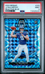Graded 2024 Panini Mosaic JJ McCarthy #310 Reactive Blue Rookie RC Football Card PSA 9 Mint (ONLINE ORDER ONLY)