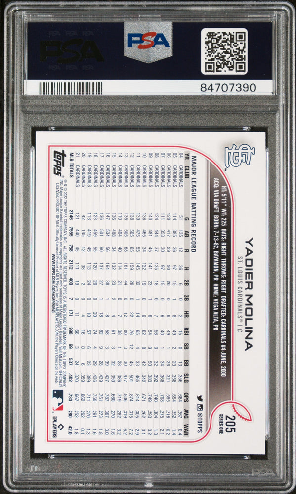 2022 TOPPS YADIER MOLINA  #205 - PSA 10 (Online Order Only)
